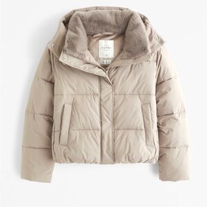 Abercrombie & Fitch Beige Puffer Jacket with Faux Fur Collar & Detachable Hood